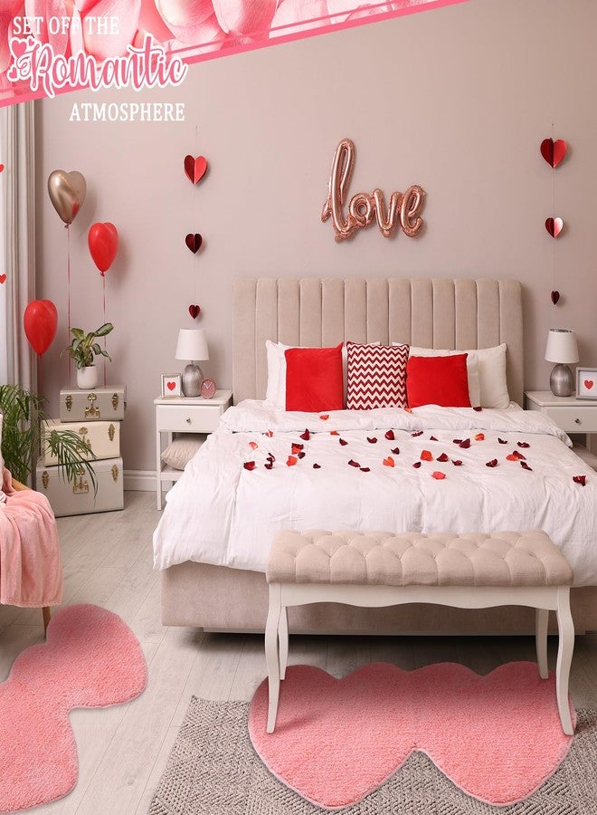 هوليري سجادة هوليري فالنتاينز على شكل قلب مزدوج، سجادة حمام مزخرفة مانعة للانزلاق، قابلة للغسل، سجادة حمام من الوبر الطويل، مناسبة لغرفة النوم وغرفة المعيشة، مقاس 15.75 × 31.5 بوصة (لون وردي) - Image 4