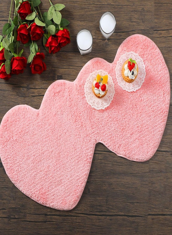هوليري سجادة هوليري فالنتاينز على شكل قلب مزدوج، سجادة حمام مزخرفة مانعة للانزلاق، قابلة للغسل، سجادة حمام من الوبر الطويل، مناسبة لغرفة النوم وغرفة المعيشة، مقاس 15.75 × 31.5 بوصة (لون وردي) - Image 3