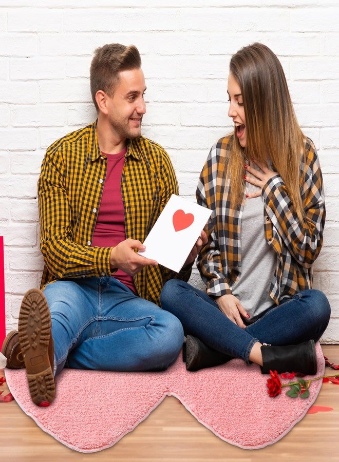 هوليري سجادة هوليري فالنتاينز على شكل قلب مزدوج، سجادة حمام مزخرفة مانعة للانزلاق، قابلة للغسل، سجادة حمام من الوبر الطويل، مناسبة لغرفة النوم وغرفة المعيشة، مقاس 15.75 × 31.5 بوصة (لون وردي) - Image 5