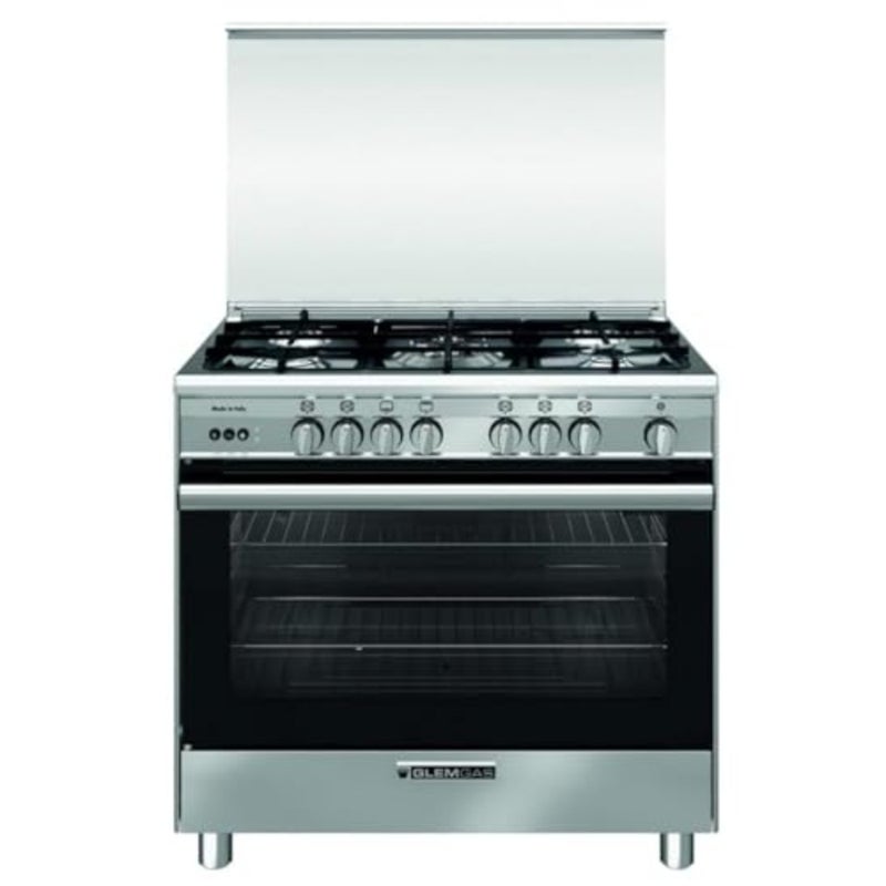 Freestanding gas cooker for kitchen use, stainless steel, black, 5-burner with cast iron grids, full-safety system, 123L maxi gas oven with fan, storage compartment, telescopic side rack, catalytic self-cleaning - Image 5