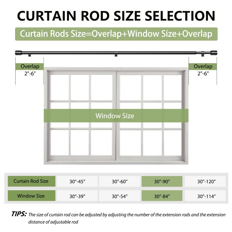Edidonson 5/8â€ Diameter Curtain Rods 30-90 Inch, for 30-84 Inch Windows, Adjustable Splicing Black Curtain Rods for Windows with Brackets, Window Rod Long Small Curtains Rod, 2 Pack - Image 2