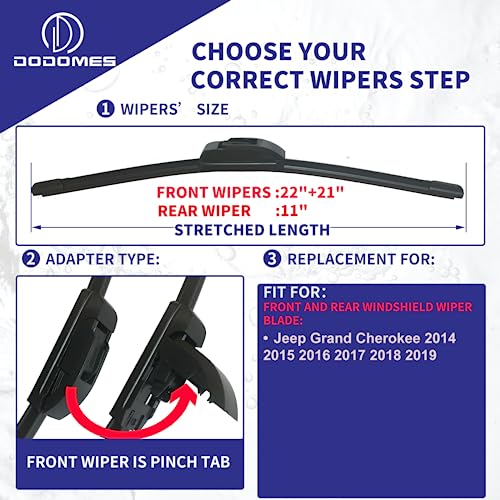 DODOMES 22 21 Windshield Wipers with 11 Rear Wiper Blade Sets Replacement for Jeep Grand cherokee 2014 2015 2016 2017 2018 2019 Original Factory OEM Quality Pack of 3 - Image 3