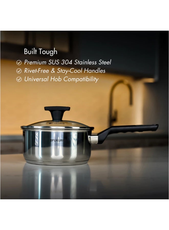 Fukuro Yuga 304 Stainless Steel Saucepan With Lid (18cm) - Image 3