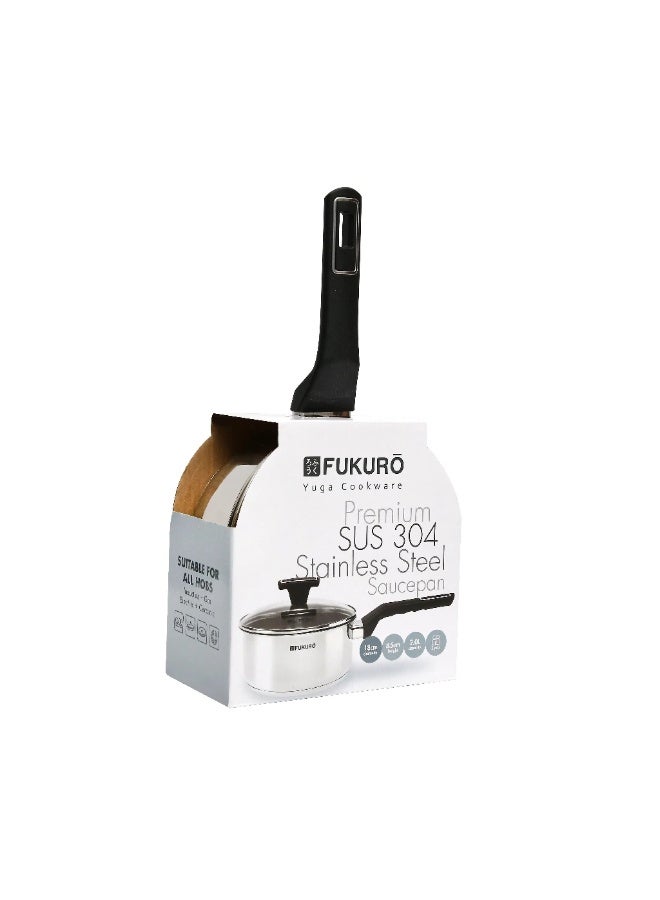Fukuro Yuga 304 Stainless Steel Saucepan With Lid (18cm) - Image 2