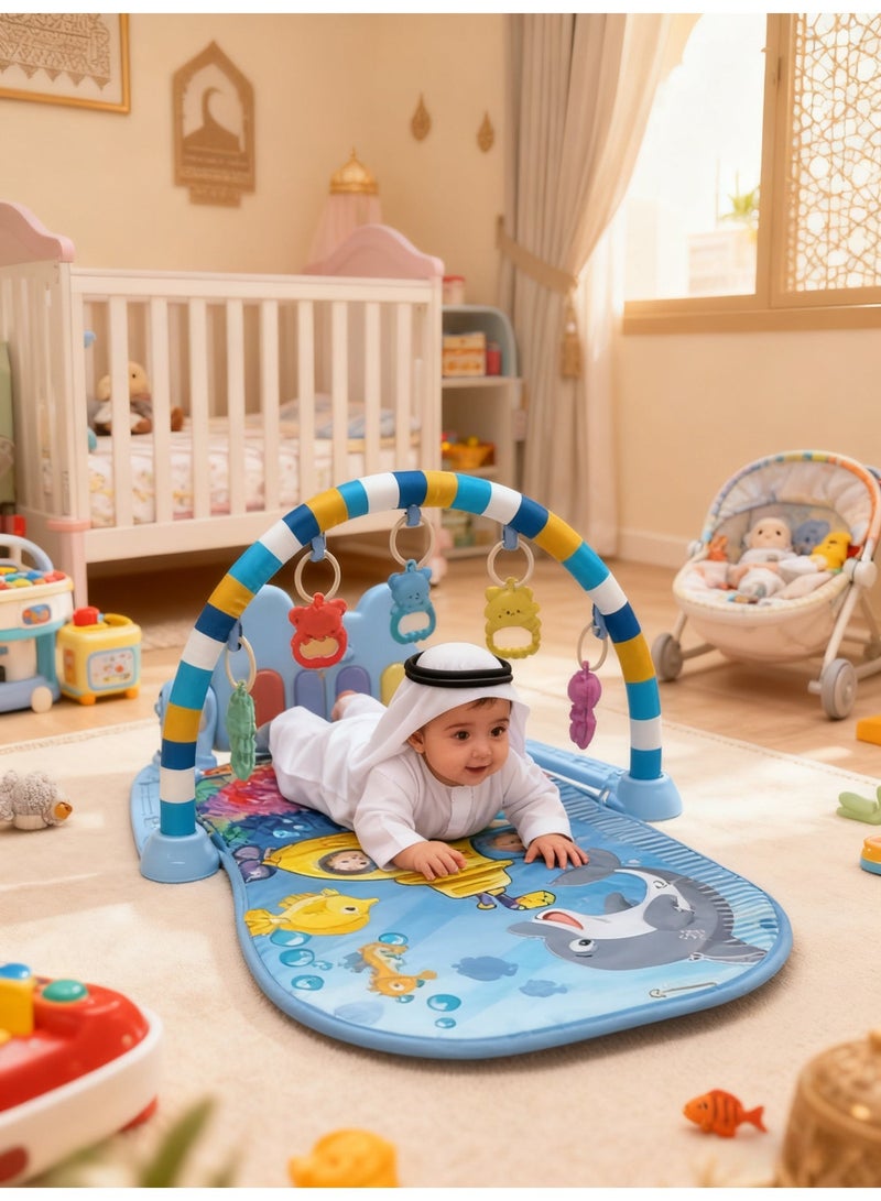 Multifunctional baby foot harp toy, baby music fitness rack, newborn fitness equipment, suitable for babies aged 0-3 (underwater world style) - Image 1