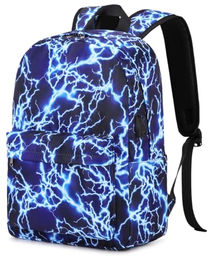 BABUN Boy Backpack Elementary School Bookbag Middle Lightweight Lightning Laptop Teenager Durable Waterproof 17 In (1-Blue) - Image 1
