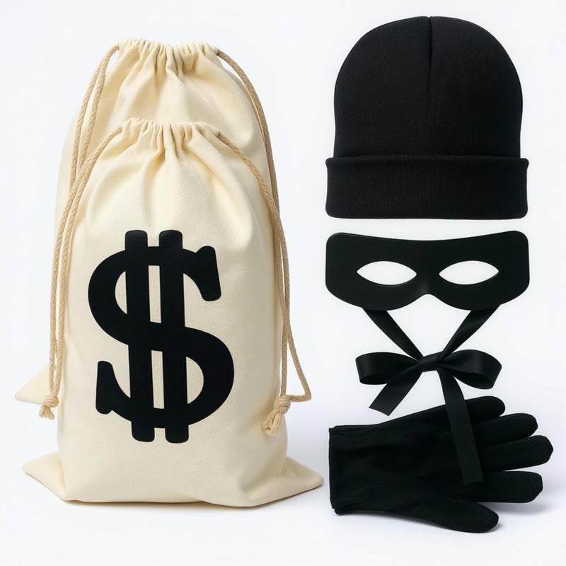 Eylola Robber Costume Setinclude robber mask Money bag knitted hat gloves for playing cops and robbersburglar Halloween costume - Image 2
