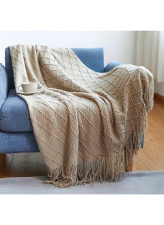 Aralifes Tassel Design Soft Blanket Keep Warm Cotton Beige 127 x 172cm  - Image 3