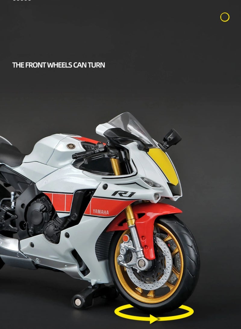 AROAQ YZF R1M Motorcycle Model Toy, 1/12 Scale Diecast Simulation Model Bike, Durable and Realistic Collector Motorcycle Replica, Motor Cycle Collection Decoration Toy For Boys, (White) - Image 3