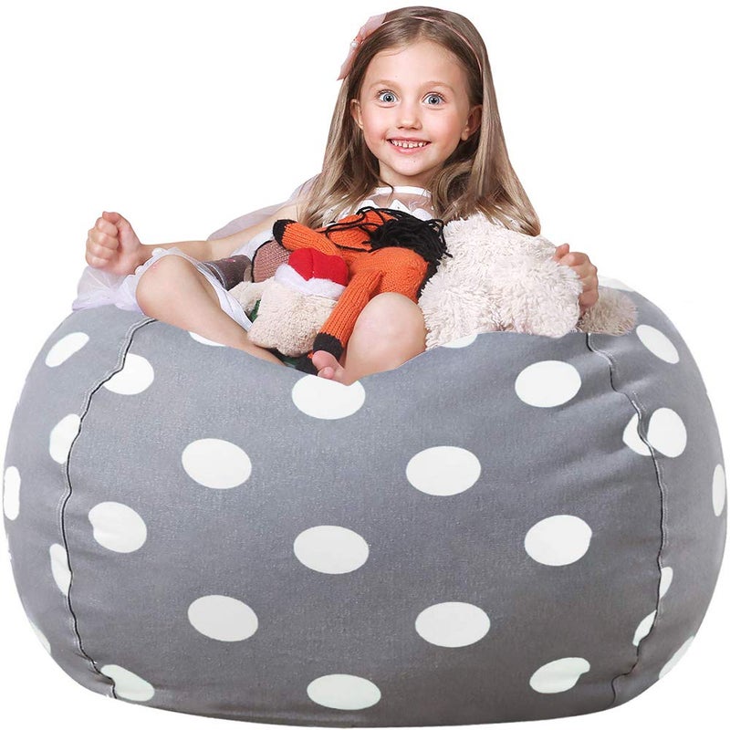 WEKAPO Wekapo Stuffed Animal Storage Bean Bag Chair Cover for Kids  Stuffable Zipper Beanbag for Organizing Children Plush Toys Large Premium Cotton Canvas Gray Dot XLarge 