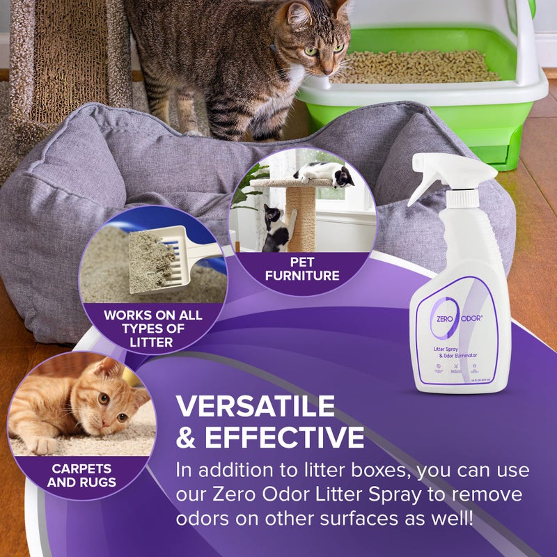 Zero Odor â€“ Litter Odor Eliminator - Permanently Eliminate Litter Odors with Best Patented Molecular Technology - Pet Safe & Works on all types of litter, 16oz (Over 400 Sprays) - Image 3
