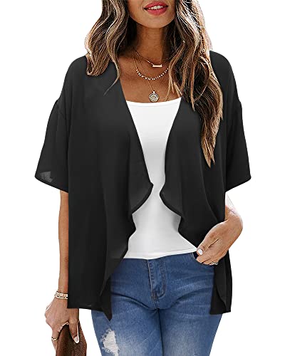 STYLEWORD Kimonos for Women Lightweight Summer Cardigan Casual Loose Beach Swim Cover Up(Black,XL) - Image 1