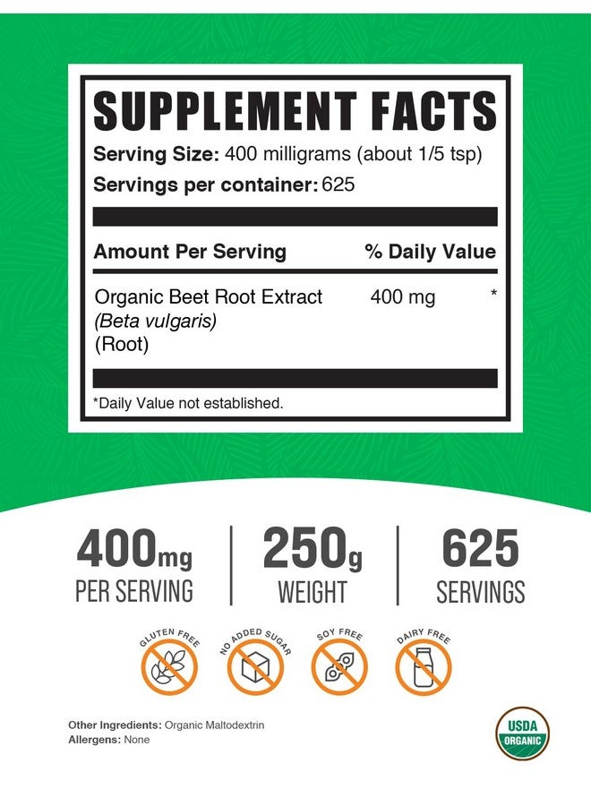 BulkSupplements.com Organic Beet Root Extract Powder - Superfood Supplement, Beets Supplements, Beets Powder - Vegan & Gluten Free, 400mg per Serving, 250g (8.8 oz) (Pack of 1) - Image 2