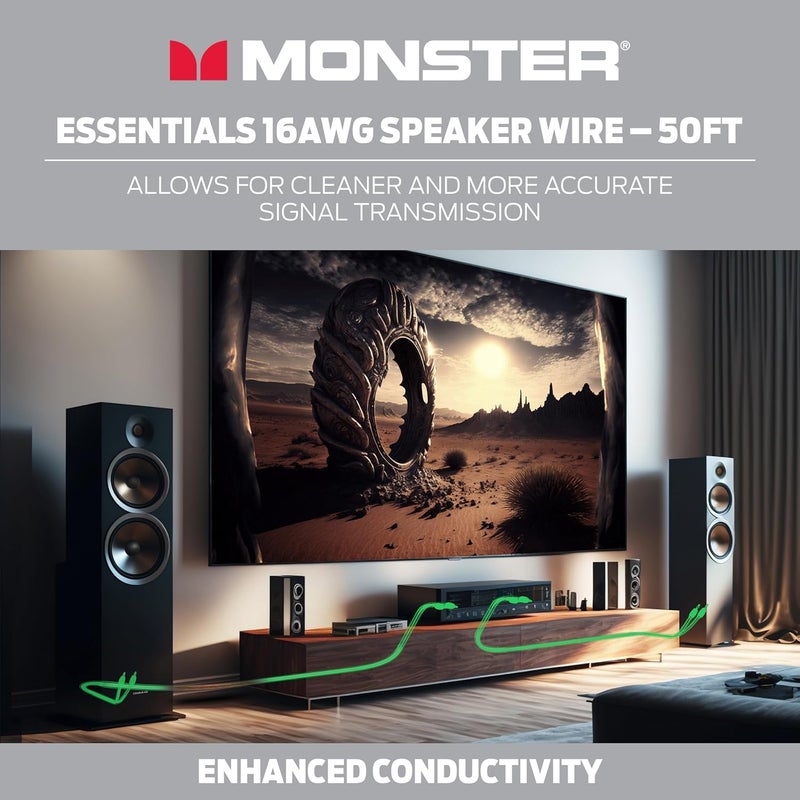 Monster Essentials High Performance Speaker Wire 16 Gauge Copper Clad Aluminum (CCA) Speaker Cable 50 FT Spool – Ideal Home Cinema Speaker Wire Cable and Car Audio Speaker Cables/Speaker Wires - Image 3