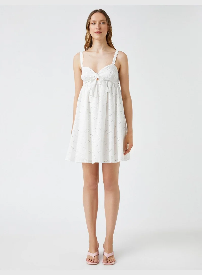 KOTON Strappy Mini Dress Tie Detail Cotton