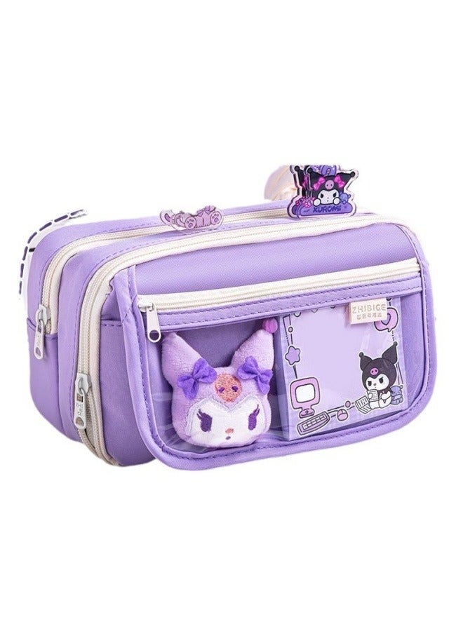 Loquat Kuromi transparent pencil case, large-capacity purple, high-value, multi-function stationery pencil case for primary and middle school students - Image 1