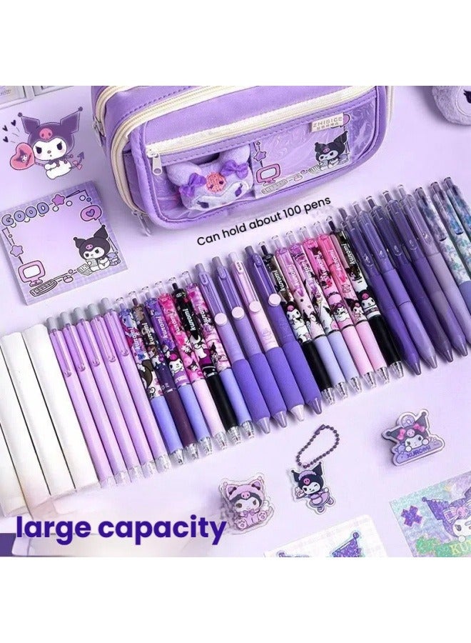 Loquat Kuromi transparent pencil case, large-capacity purple, high-value, multi-function stationery pencil case for primary and middle school students - Image 2
