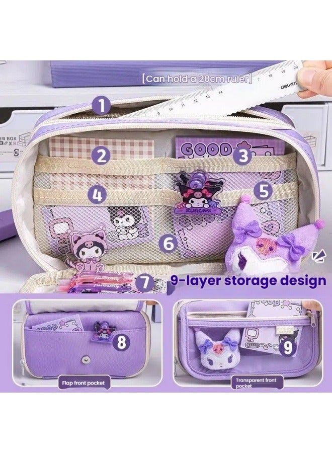 Loquat Kuromi transparent pencil case, large-capacity purple, high-value, multi-function stationery pencil case for primary and middle school students - Image 3