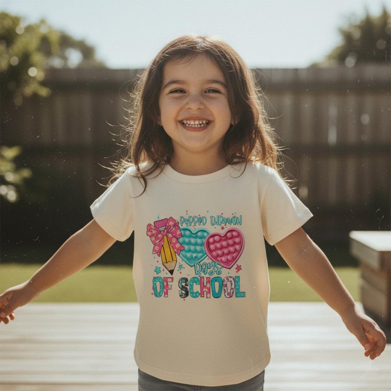 Douhoow Girls 100 Days of School Shirt Short Sleeve Toddler Girl Tops 100th Day of School Shirt Kids (Beige C, 4-5 Years) - Image 2