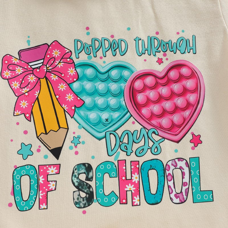 Douhoow Girls 100 Days of School Shirt Short Sleeve Toddler Girl Tops 100th Day of School Shirt Kids (Beige C, 4-5 Years) - Image 5
