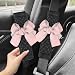 ongfuwu 2PCS Car Seat Belt Cover Pad Cute Bow Leather Seatbelt Covers for Cars Soft Auto Seat Belt Shoulder Strap Covers Universal Seatbelt Protector Cushion for Shoulder Neck Pink 2PCS - Image 2