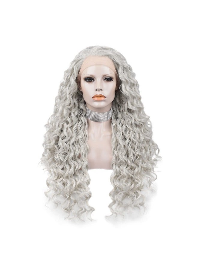 IMSTYLE Light Grey Lace Front Wigs Loose Curly Gray Synthetic Hair Wig For Women Cosplay Party Halloween Bounce Fluffy Hair  - Image 3
