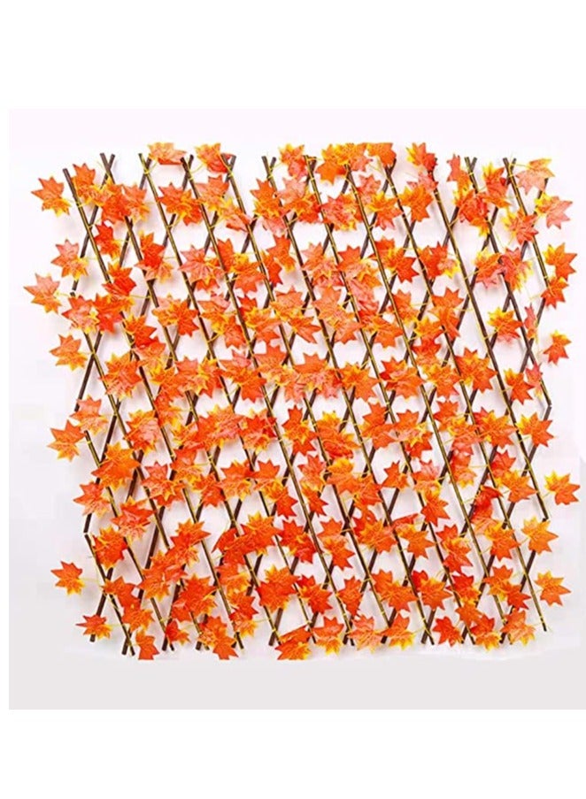 𝐅𝐅𝐃 Orange Maple Leaves Expandable Fence - Durable Willow Wood Privacy Screen with Vibrant Artificial Leaves, UV Protection & Adjustable Design for Indoor & Outdoor Decor" - Image 1