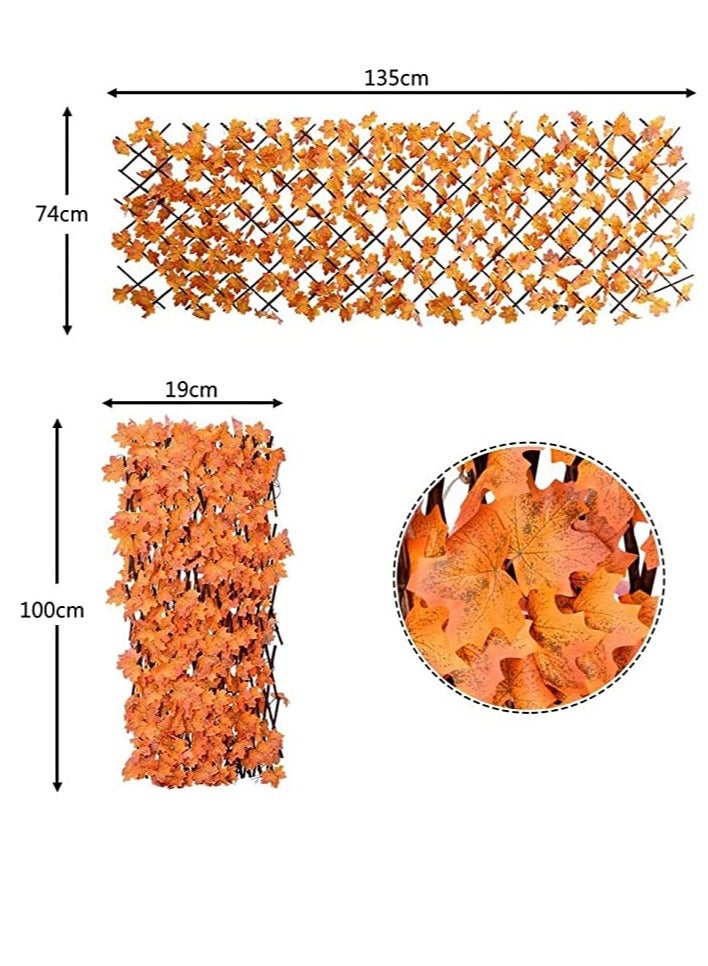 𝐅𝐅𝐃 Orange Maple Leaves Expandable Fence - Durable Willow Wood Privacy Screen with Vibrant Artificial Leaves, UV Protection & Adjustable Design for Indoor & Outdoor Decor" - Image 2