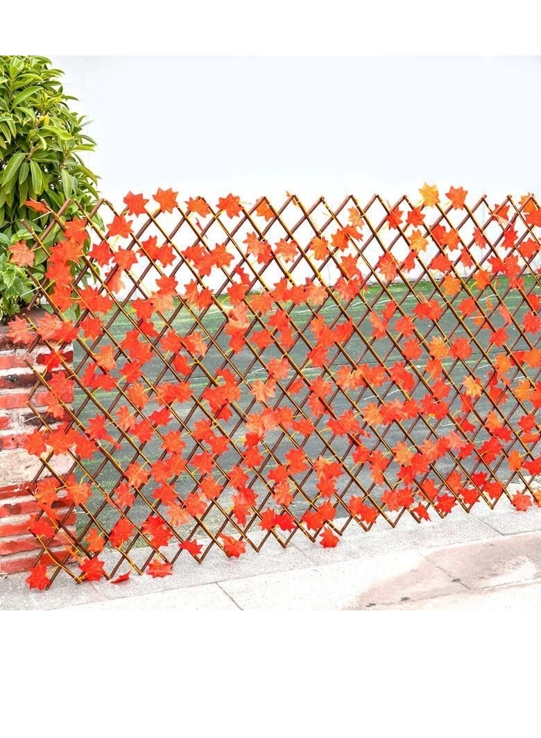 𝐅𝐅𝐃 Orange Maple Leaves Expandable Fence - Durable Willow Wood Privacy Screen with Vibrant Artificial Leaves, UV Protection & Adjustable Design for Indoor & Outdoor Decor" - Image 3