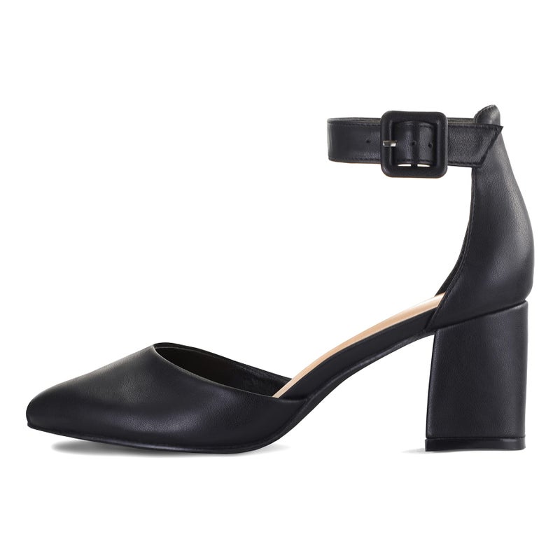 mysoft Women's Pointed Toe Low Chunky Heels Closed Toe Ankle Strap Dress Pump Shoes - Available in Wide Sizes - Image 3