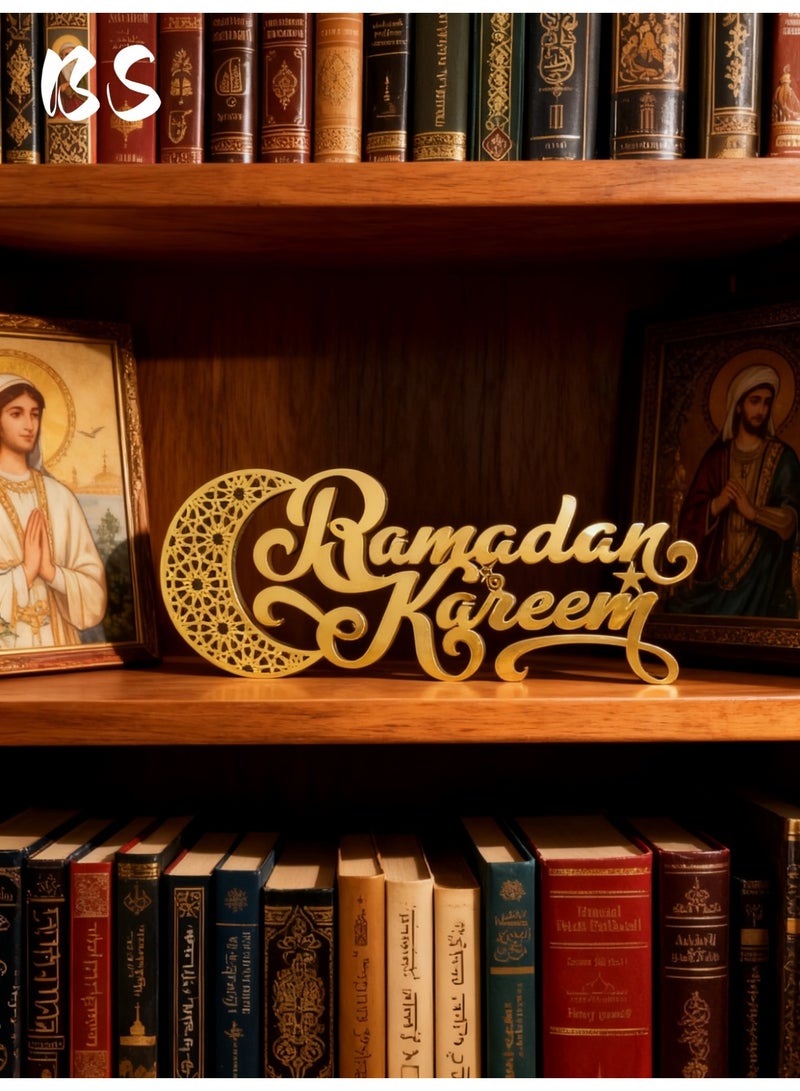 بي إس لافتة زينة لعيد الفطر المبارك 2026 | مصنوعة من الخشب والأكريليك | تصميم هلال ومسجد | زينة طاولة على الطراز الإسلامي | حروف ثلاثية الأبعاد باللون الذهبي | مثالية لتزيين المنزل وحفلات العشاء في الأماكن المغلقة - Image 4