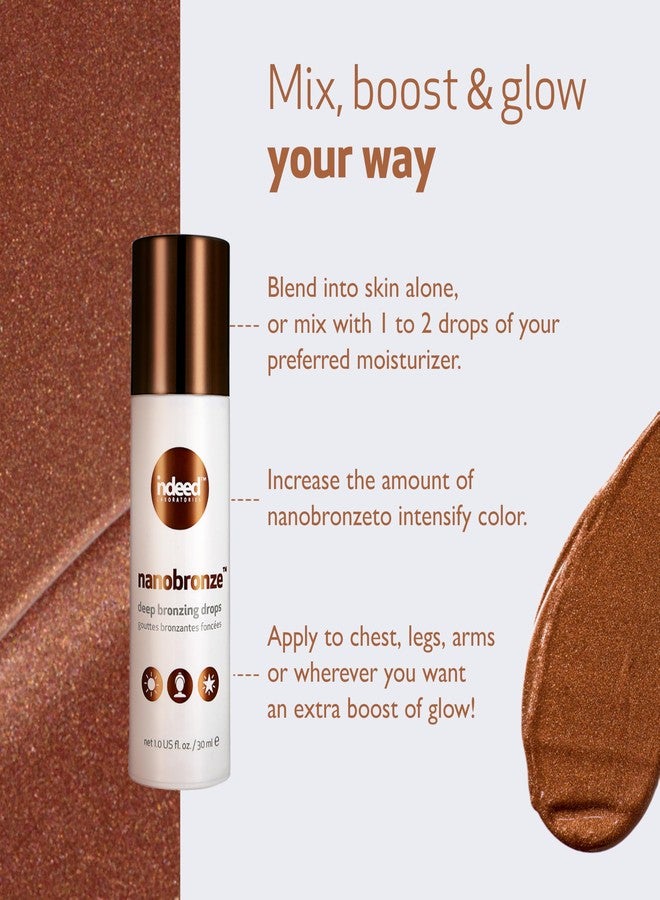 Indeed Labs Nanobronze Deep Bronzing Drops | Face & Body Self Tanner for a Rich Tan | Easy Self Tanner with Hyaluronic Acid, Pea, Cacao, & Giant Kelp Extracts | Fragrance-Free, Natural Tan, (1 Fl Oz) - Image 4