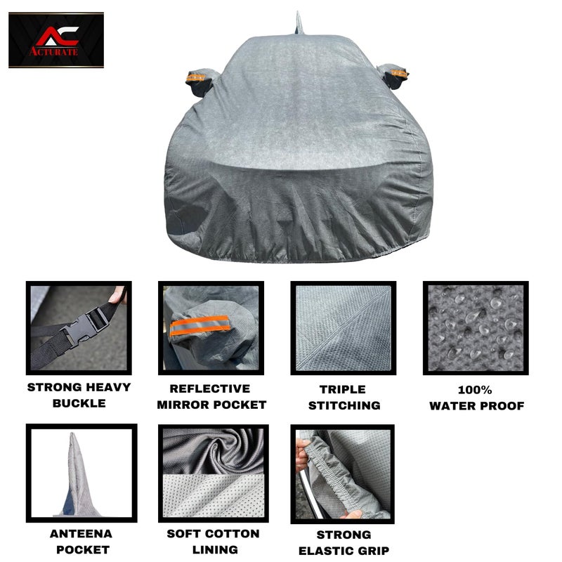 ACTURATE Car Cover for Mahindra XUV 3XO (2024-2025) | 100% Waterproof Cover with Antenna & Reflective Mirror Pockets | Dustproof, Scratchproof, Heatproof XUV 3XO Car Cover |Soft Cotton Lining| Grey - Image 2