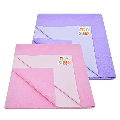 Tidy Sleep Instadry Anti-Piling Fleece Extra Absorbent Quick Dry Sheet for New Born Babies, Cotton Bed Protector Mattress Pack of 2 Baby Pink-Lilac Medium (100x70) cm - Image 1