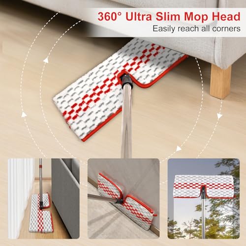 GFRED Microfiber Flat Mop Set for Floor Cleaning Ocedar ProMist MAX Dust Mop for Hardwood Floor, Dual-Action Flip Mops Wet & Dry Clean, Adjustable 58" Stainless Steel Mop Handle & 2 Reusable Refills & Base - Image 5