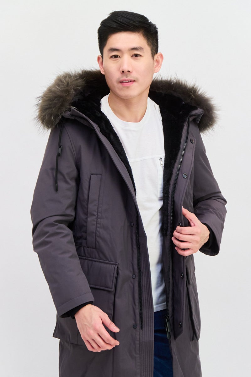 SELECTED Men Plain Parka Jacket, Grey - Image 2
