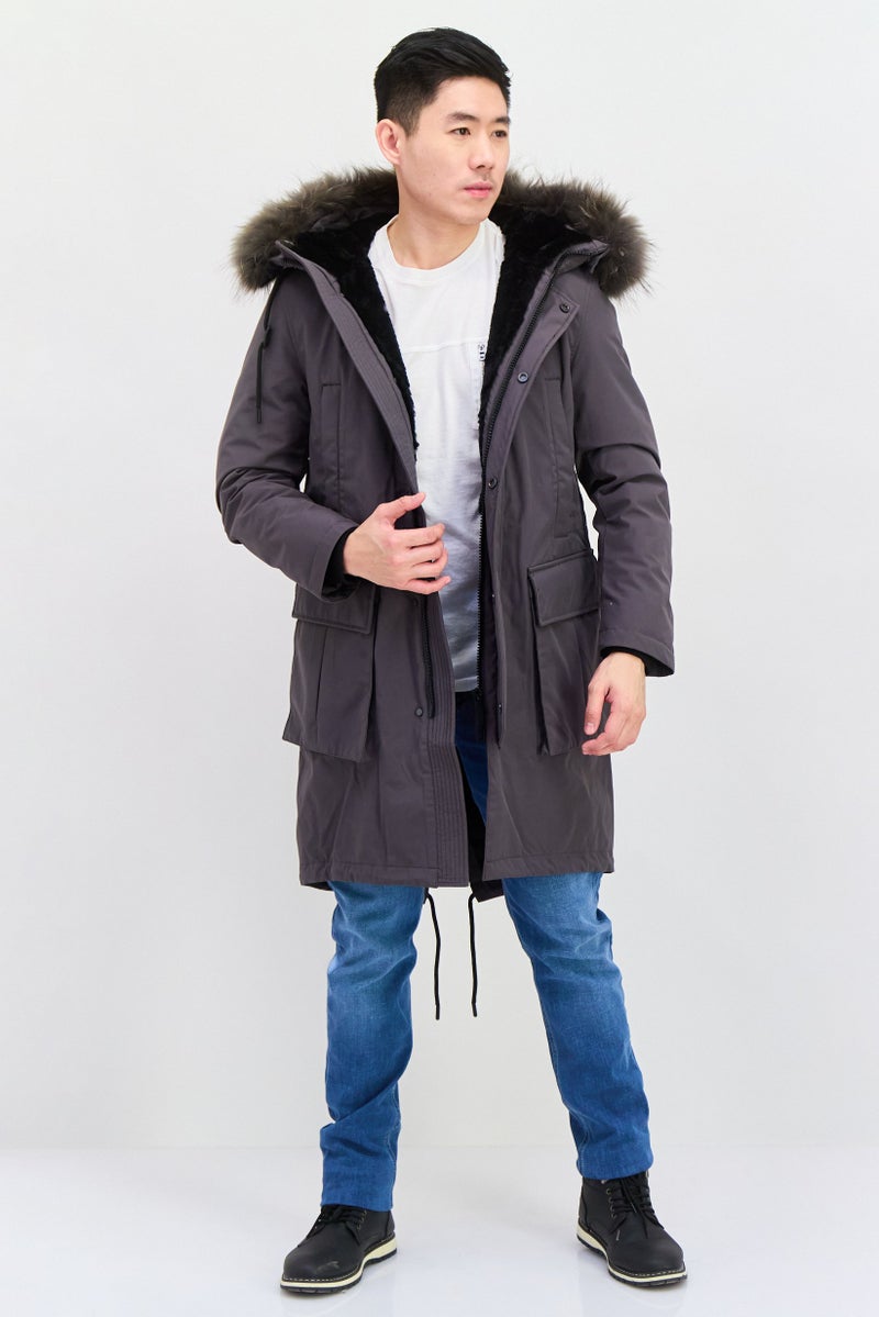 SELECTED Men Plain Parka Jacket, Grey - Image 1