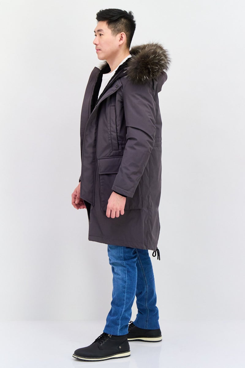 SELECTED Men Plain Parka Jacket, Grey - Image 3