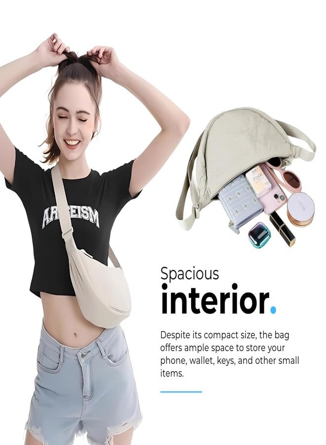 Tressential Nylon Half Moon Shape Crossbody Bag for Women Men | Lightweight Travel Crescent Shape Chest Bag | Sling Bag (Off White) - Image 3