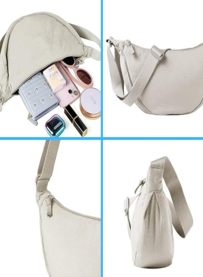 Tressential Nylon Half Moon Shape Crossbody Bag for Women Men | Lightweight Travel Crescent Shape Chest Bag | Sling Bag (Off White) - Image 5