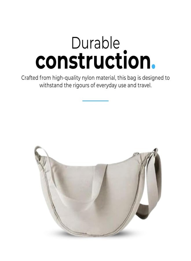 Tressential Nylon Half Moon Shape Crossbody Bag for Women Men | Lightweight Travel Crescent Shape Chest Bag | Sling Bag (Off White) - Image 4