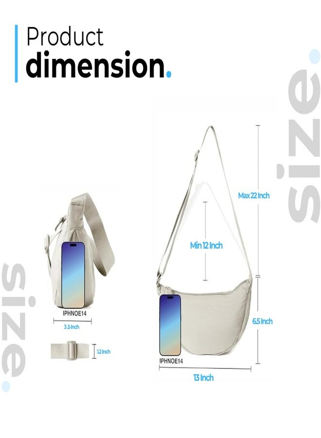 Tressential Nylon Half Moon Shape Crossbody Bag for Women Men | Lightweight Travel Crescent Shape Chest Bag | Sling Bag (Off White) - Image 2