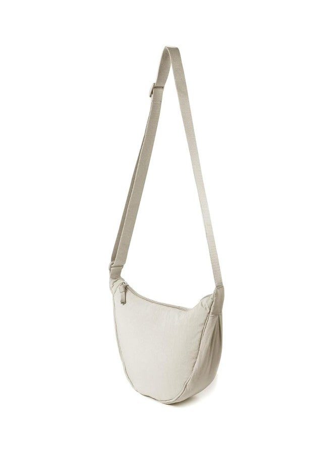 Tressential Nylon Half Moon Shape Crossbody Bag for Women Men | Lightweight Travel Crescent Shape Chest Bag | Sling Bag (Off White) - Image 1