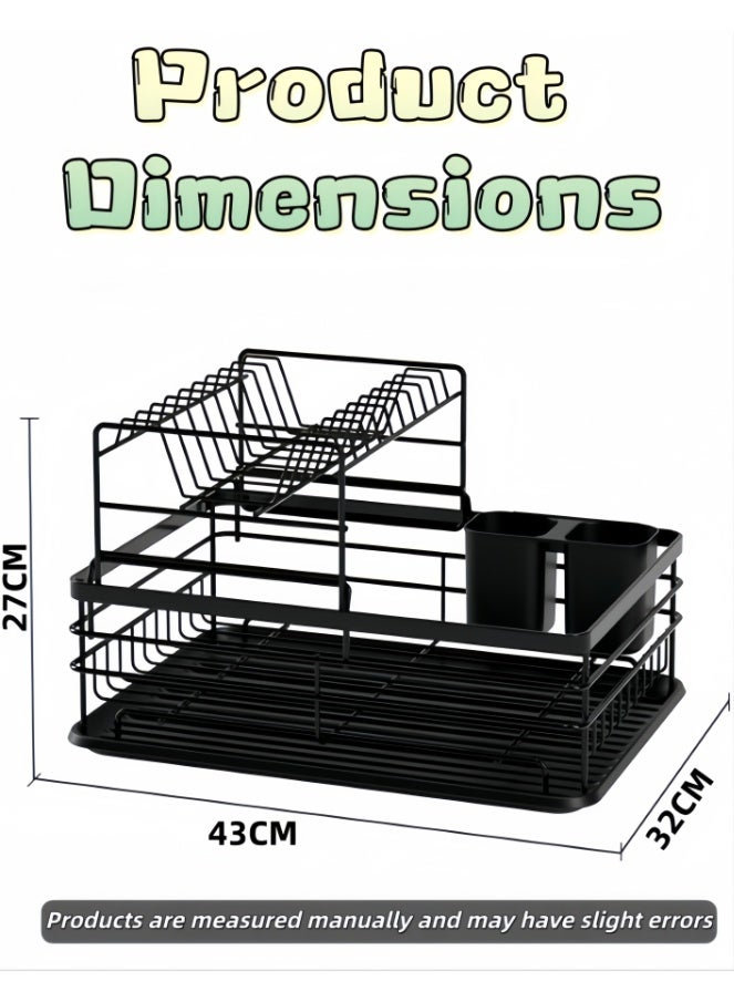 Dish Drainer, 2 Tier Space-Saving Dish Rack, Stainless Steel Dish Racks for Kitchen Counter, Dish Drainer with Removable Utensil Holder, Drainboard (BS0374-BK) - Image 3