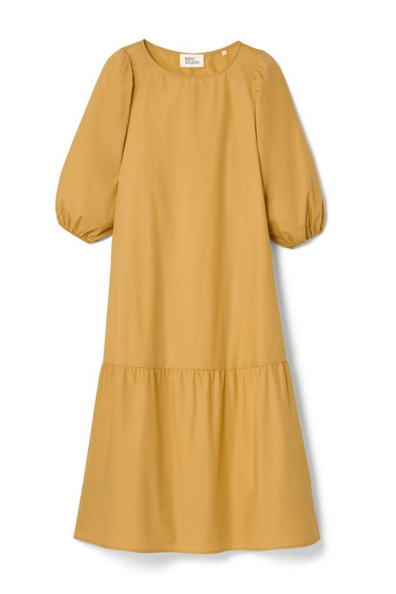 Tchibo Women Solid Puff Sleeves Midi Dress, Yellow - Image 2