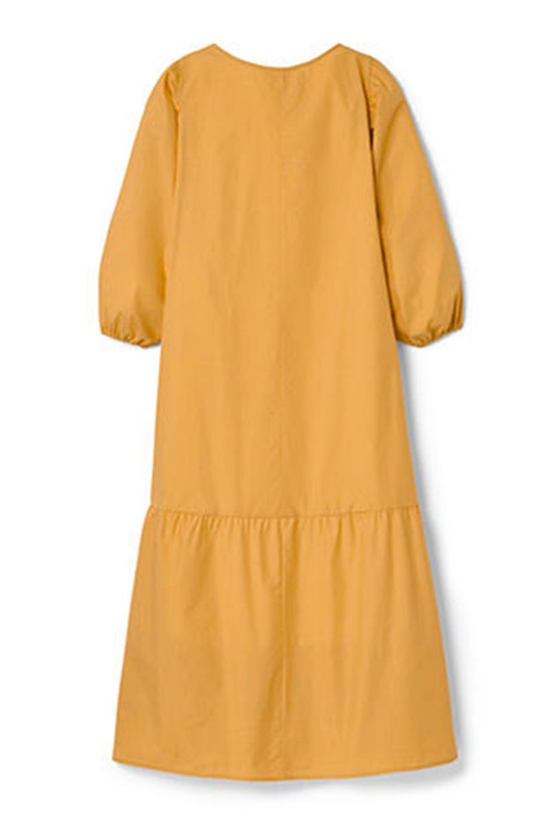 Tchibo Women Solid Puff Sleeves Midi Dress, Yellow - Image 3
