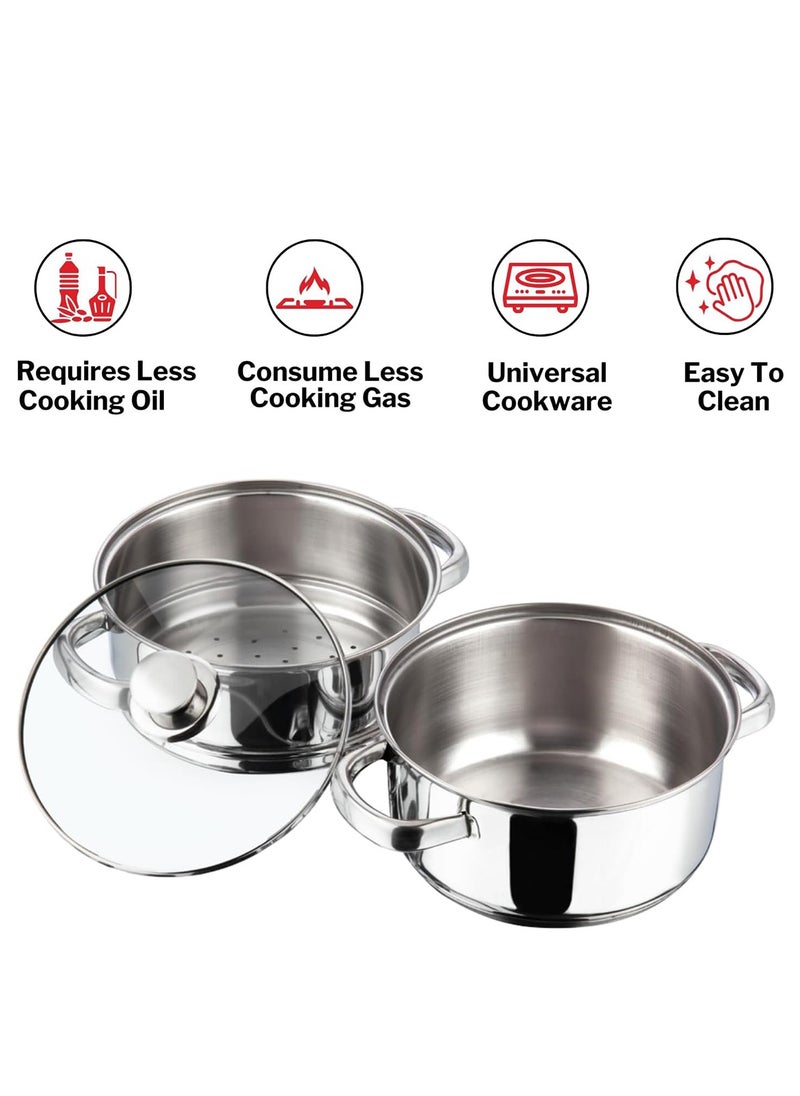 arian 22CM Stainless Steel Steamer Set – 2-Tier, 5L (Turkey-Made)  - Image 2