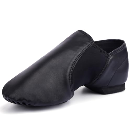 Linodes Unisex 006 PU Leather Upper Slip-on Jazz Shoe for Women and Men's Dance Shoes-Black 9.5M - Image 1