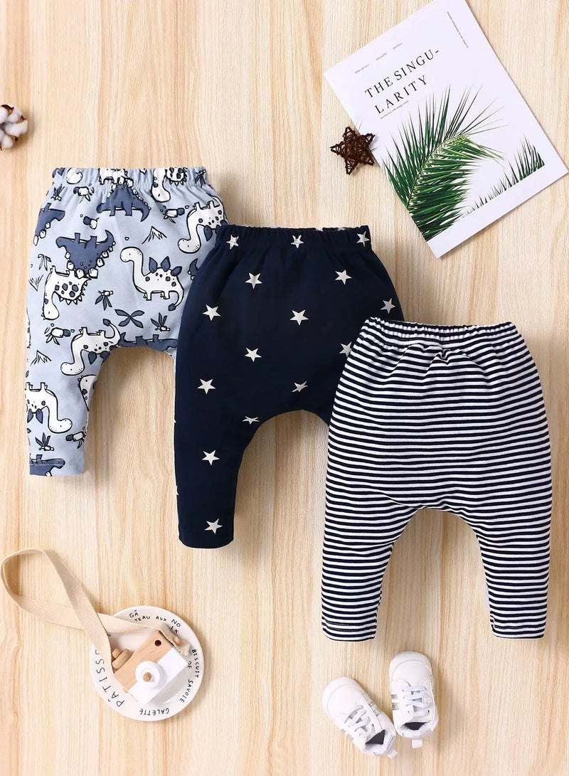 Baby 3pcs Star & Dinosaur Print Pants  - Image 1