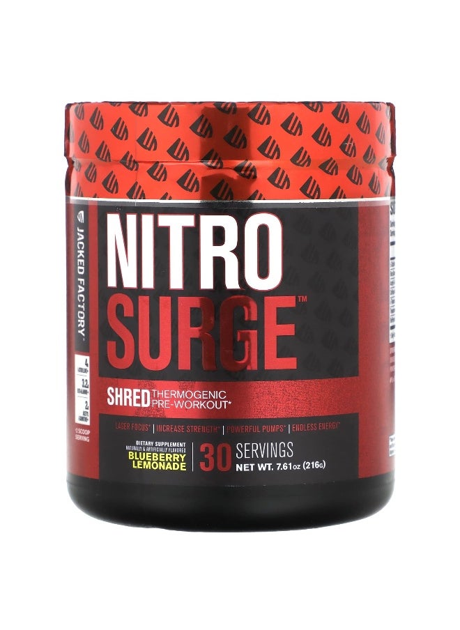 Jacked Factory Jacked Factory, Nitro Surge, Shred Thermogenic Pre-Workout, Blueberry Lemonade, 7.61 oz (216 g)  - Image 1